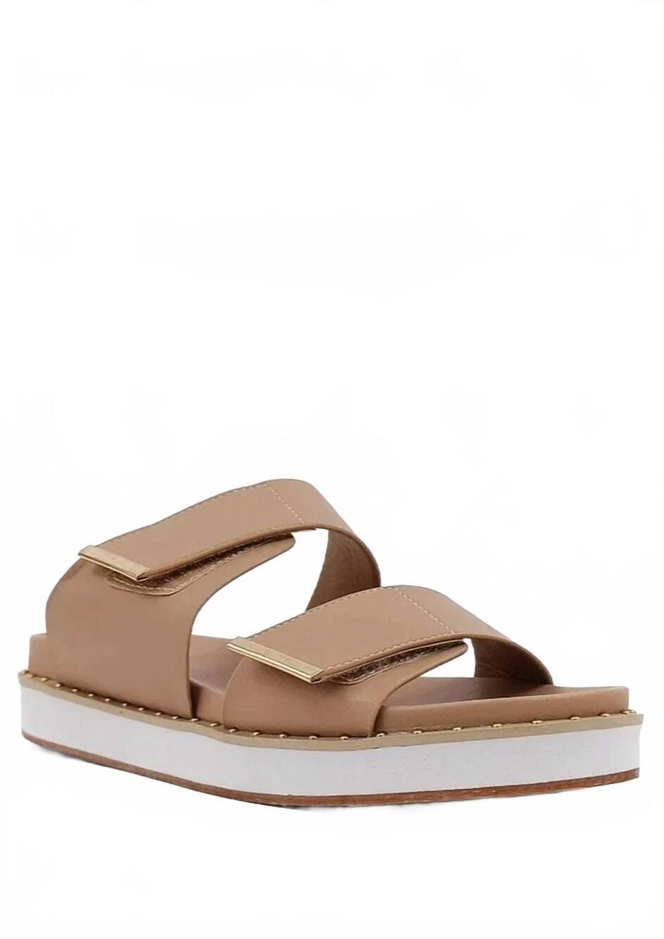 NEW SHU SHOP women's 2 strap stud trim sandal in nude